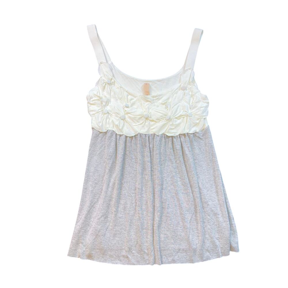 Flower Rosette Applique Colorblock Tank Top Gray Cream Empire Waist Small